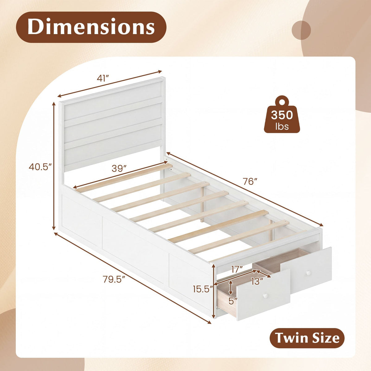 Twin Size Bed Frame with Storage Drawers and Headboard