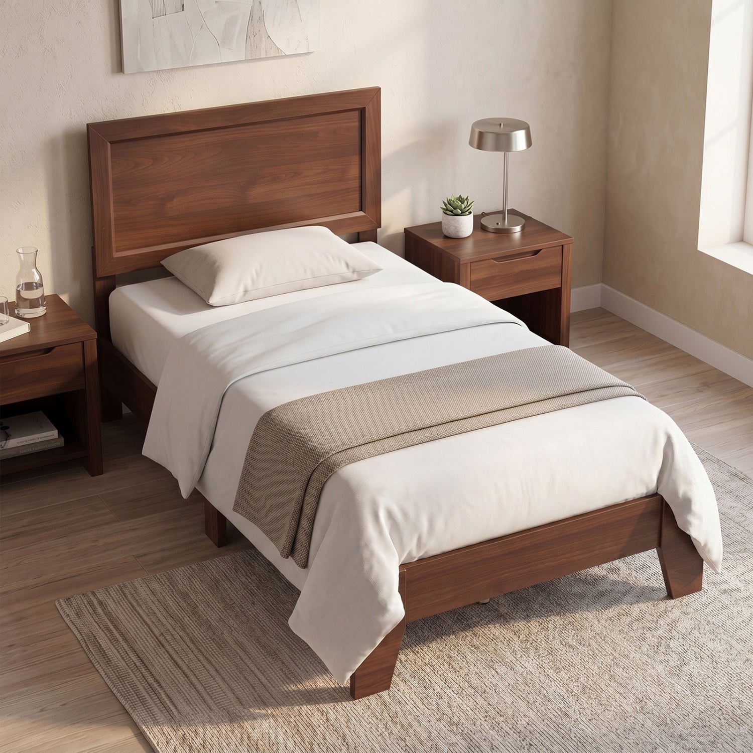 Twin Platform Bed Frame with Headboard - No Box Spring Needed