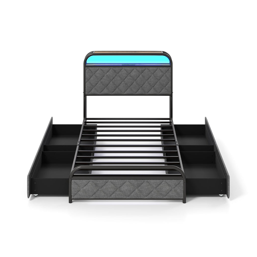 Twin/Full/Queen Size Bed Frame with LED Lights and Charging Station
