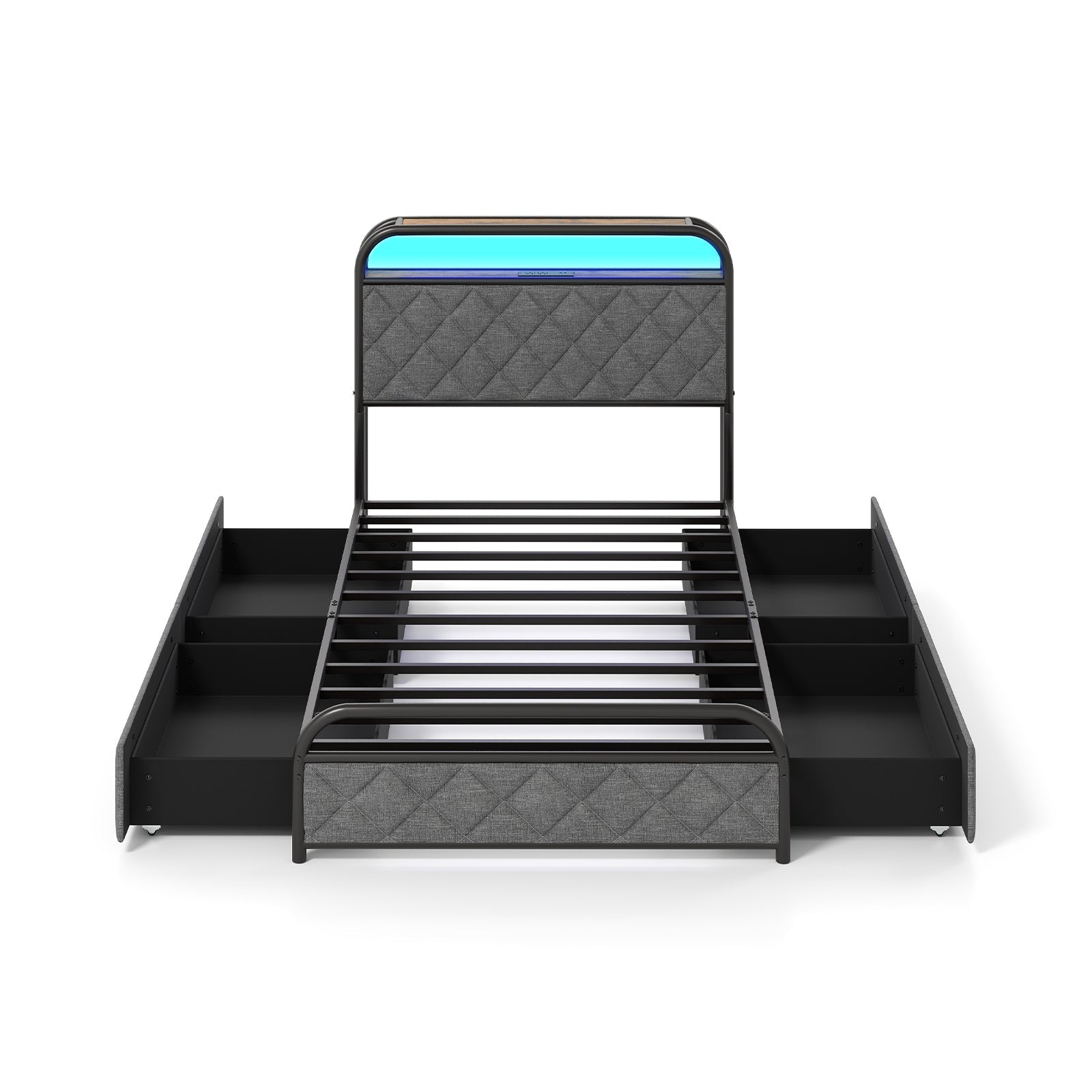 Twin/Full/Queen Size Bed Frame with LED Lights and Charging Station