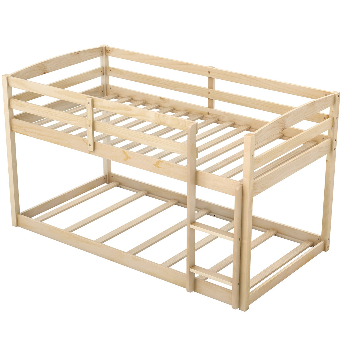 Twin Size Bunk Bed with High Guardrails and Integrated Ladder