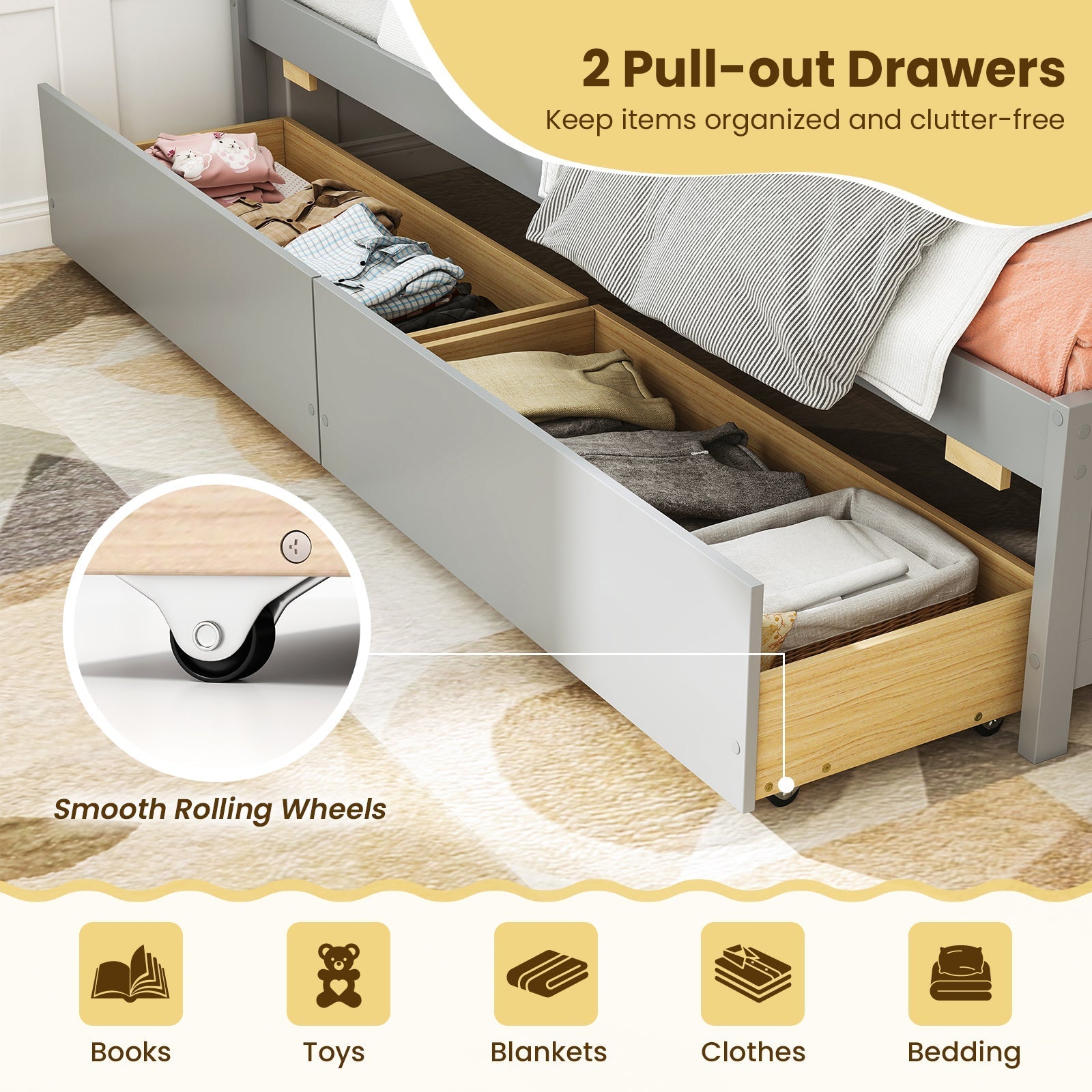 Twin Size Daybed with 2 Storage Drawers No Box Spring Needed