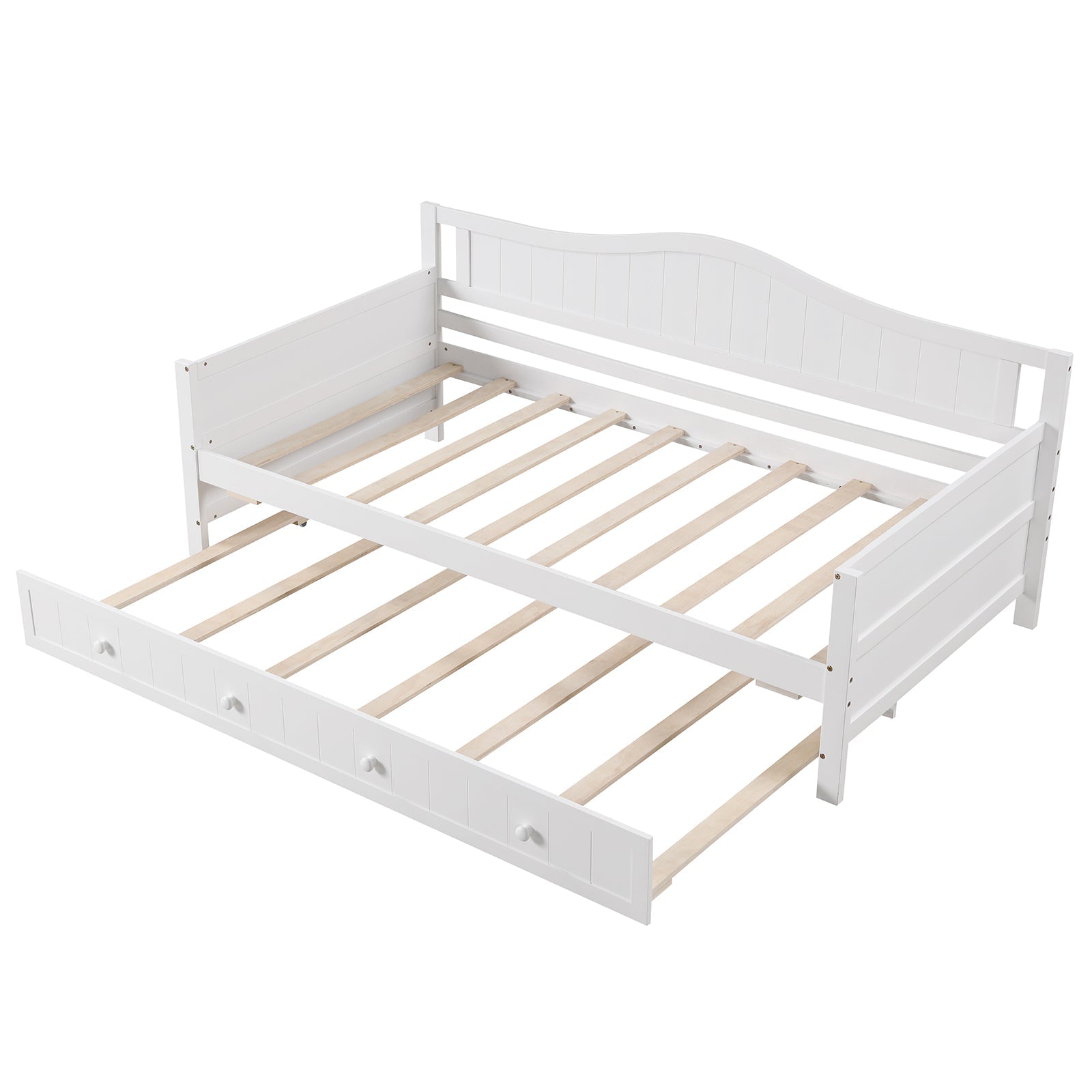 Twin Size Daybed with Trundle and Slats Support on Wheels