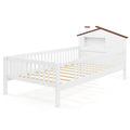 Twin Size Kids Montessori Bed with House-Shaped Headboard and Built-in Storage Shelf