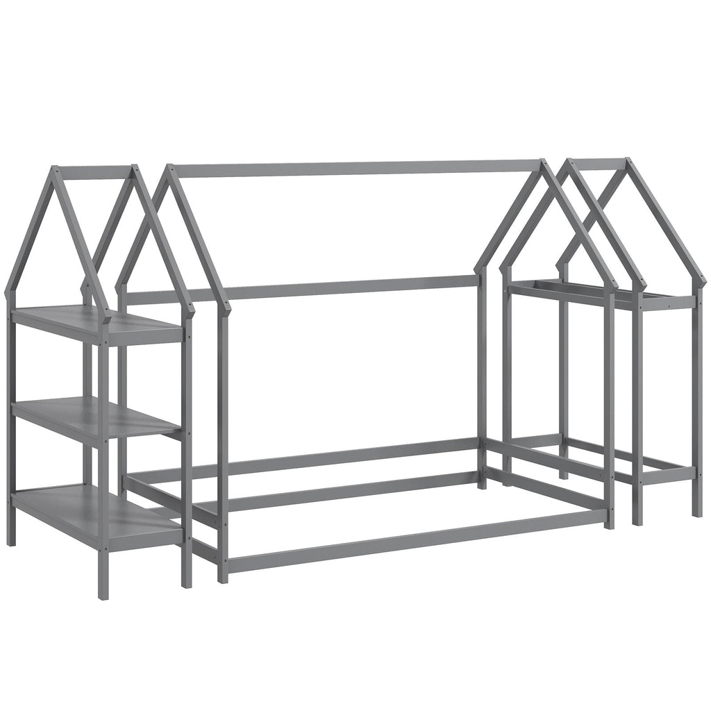 Twin Size Montessori Floor House Bed with Detachable Storage Shelves