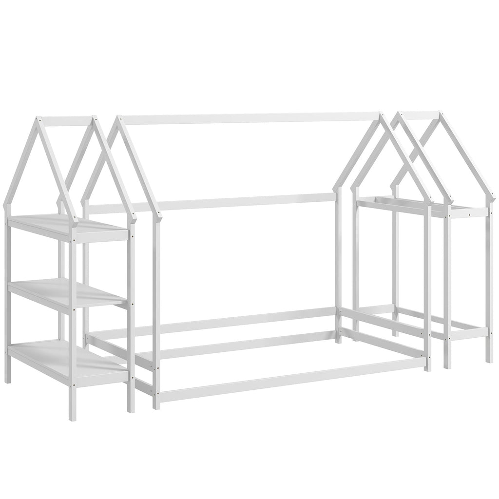 Twin Size Montessori Floor House Bed with Detachable Storage Shelves