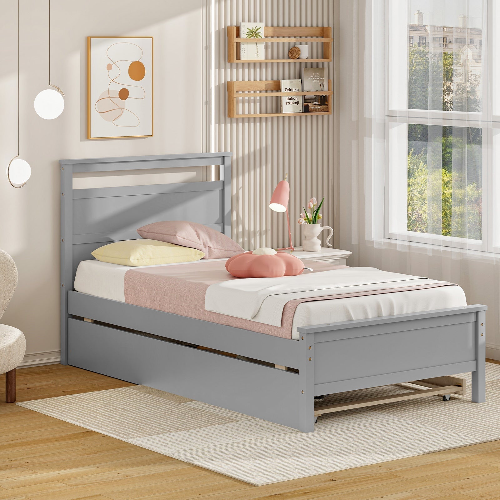 Twin Size Wooden Bed Frame with 2 Drawers for Teens and Adults