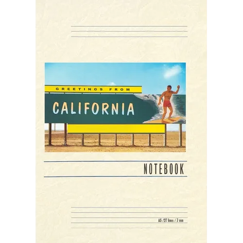 Vintage Lined Notebook Greetings from California, Surfer on Billboard - Paperback