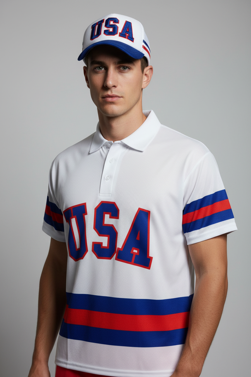 USA Hockey Officially Licensed Miracle on Ice 1980 Team Jersey White Polo-Adult