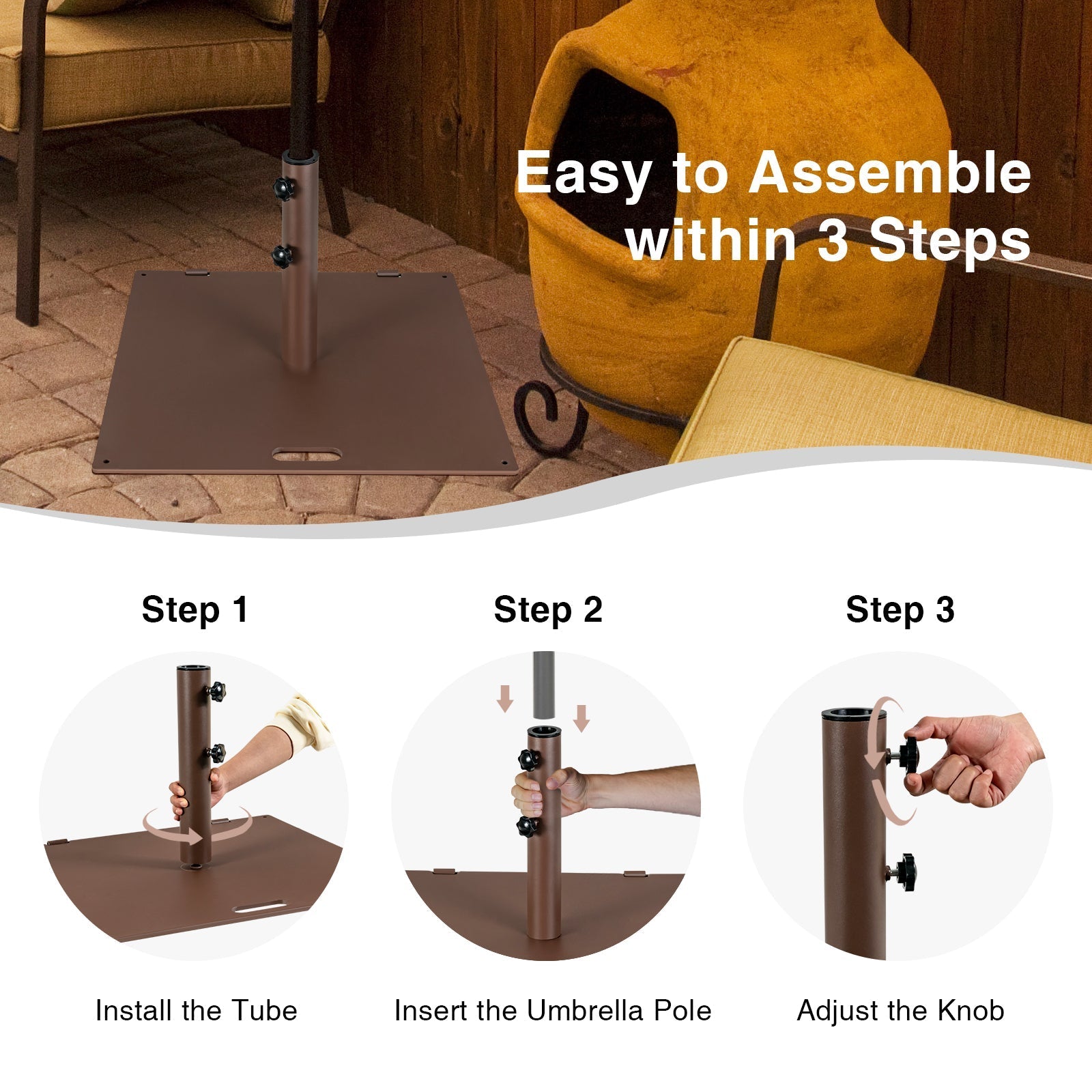 24 Inch Square Patio Umbrella Base 50 LBS Weighted