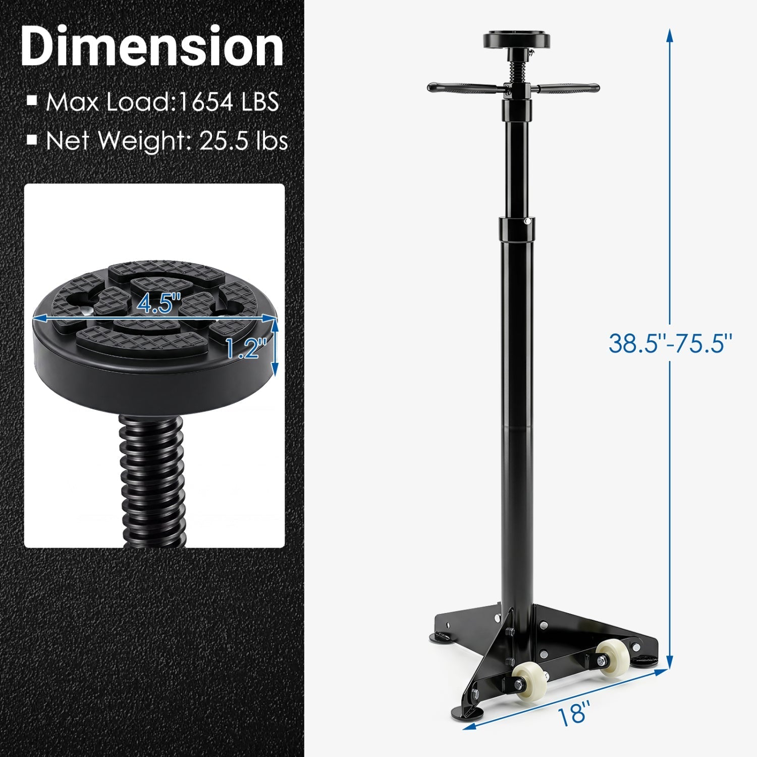 Underhoist Support Stand with Adjustable Height 38.5-75.5 Inch