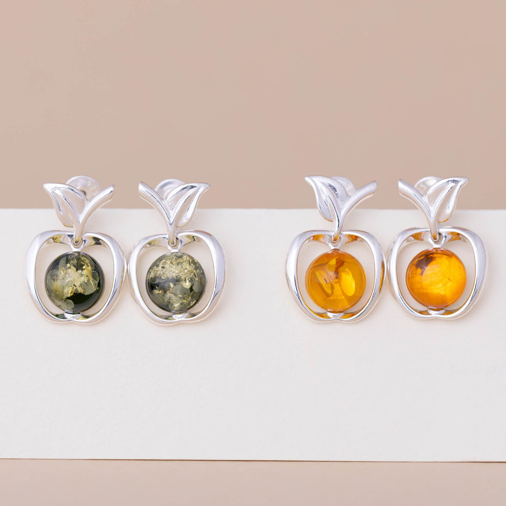 Sterling & Amber Apple Earrings