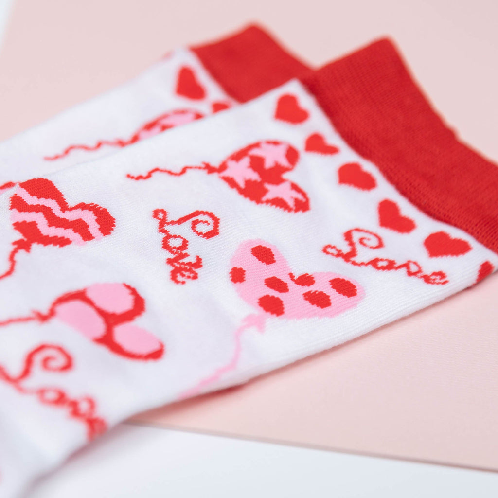 Valentine's Day Crew Socks | Hearts & Love Balloon Socks