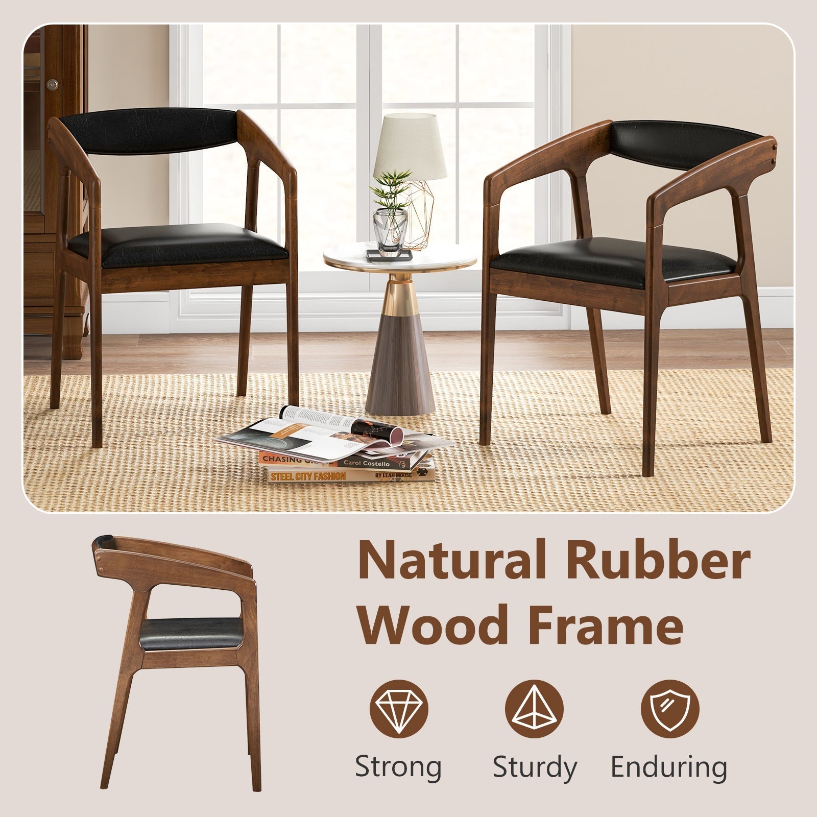 Upholstered Armchairs Set of 2 with Cozy Backrest and Padded Seat Cushion-Brown