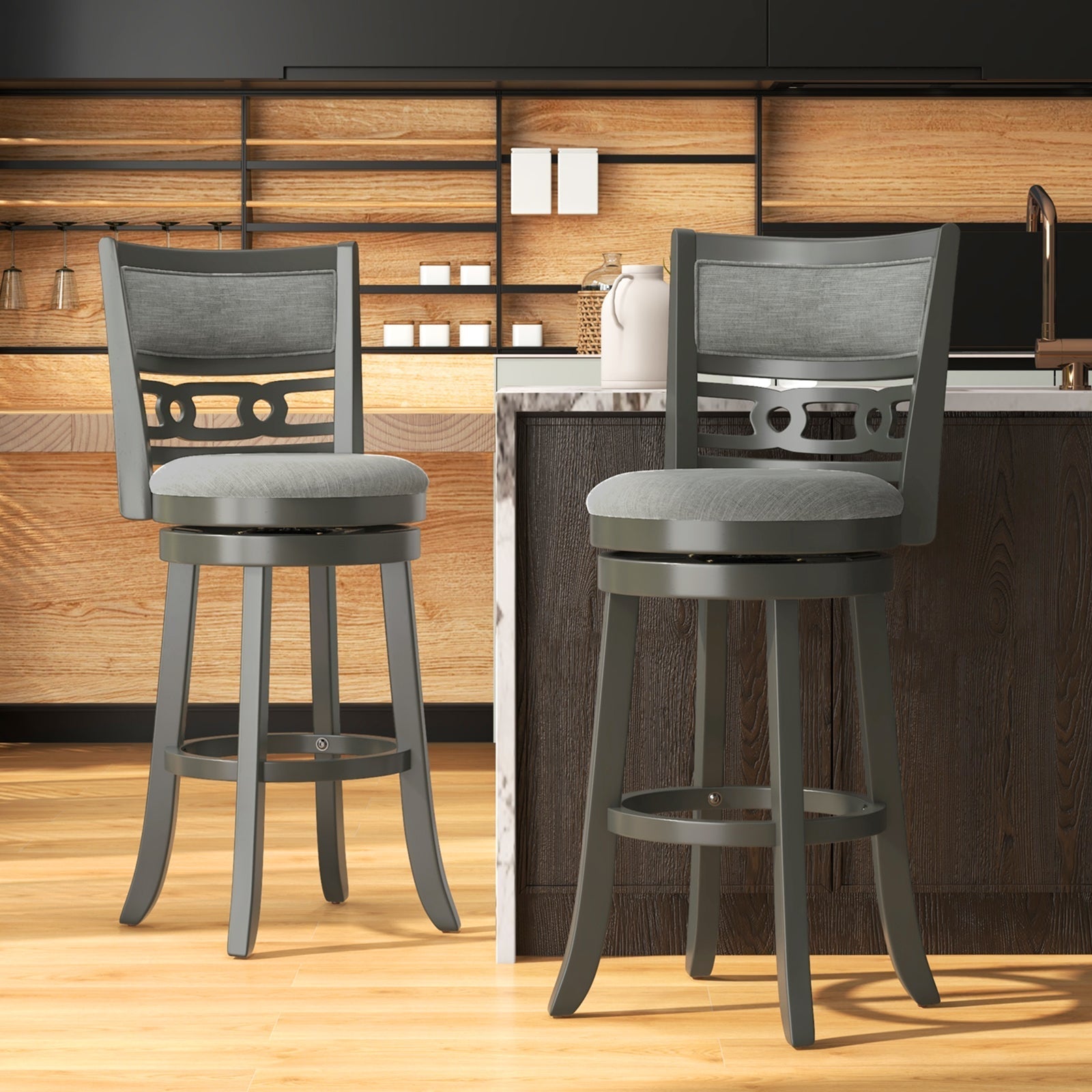 26" Counter Height Bar Chair with Wooden Frame Swivel Seat and Footrest for Pub Bar Restaurant