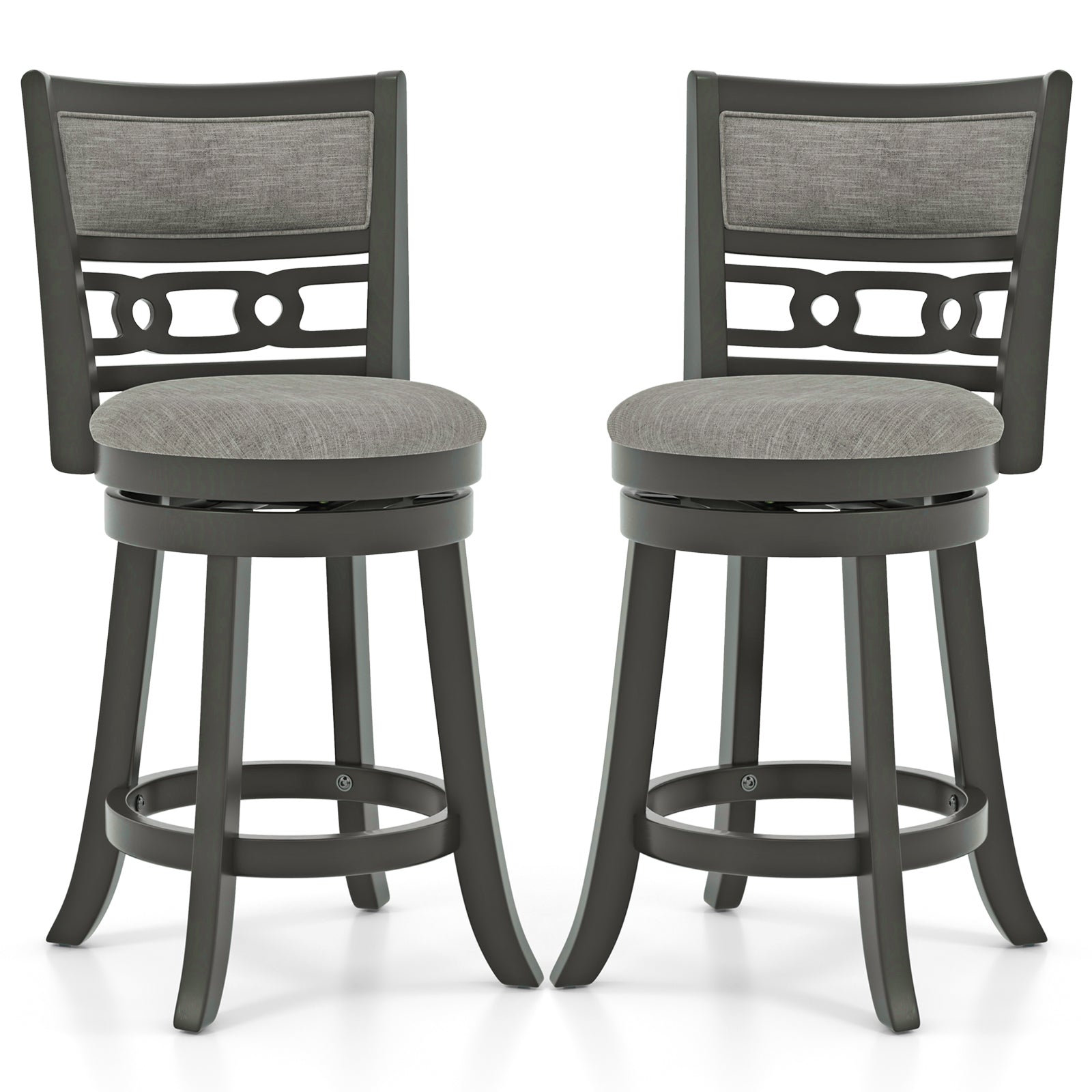 26" Counter Height Bar Chair with Wooden Frame Swivel Seat and Footrest for Pub Bar Restaurant