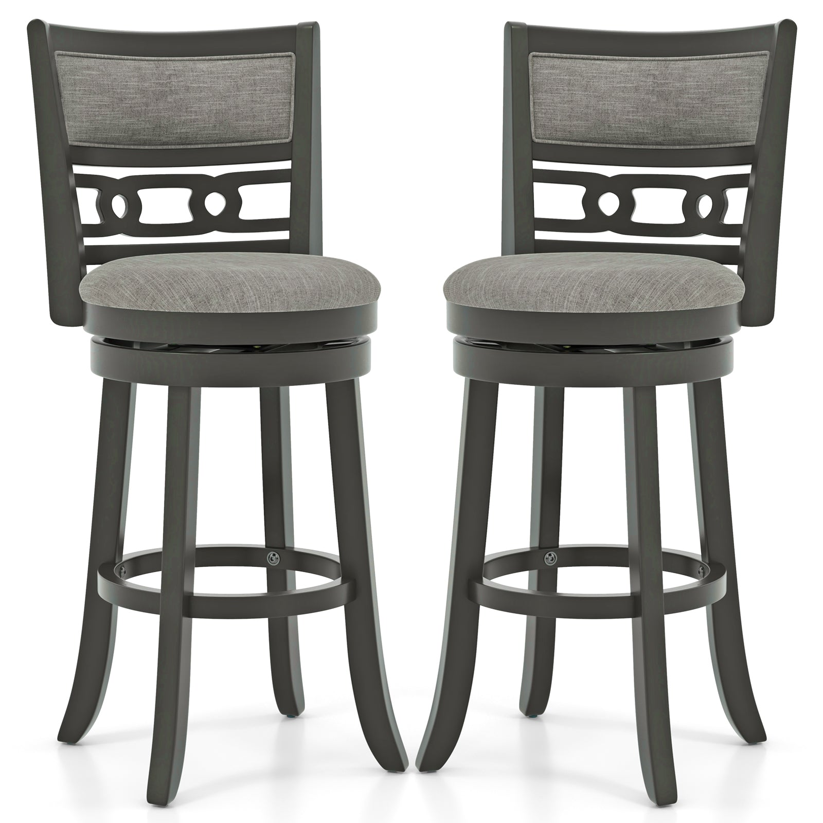 26" Counter Height Bar Chair with Wooden Frame Swivel Seat and Footrest for Pub Bar Restaurant