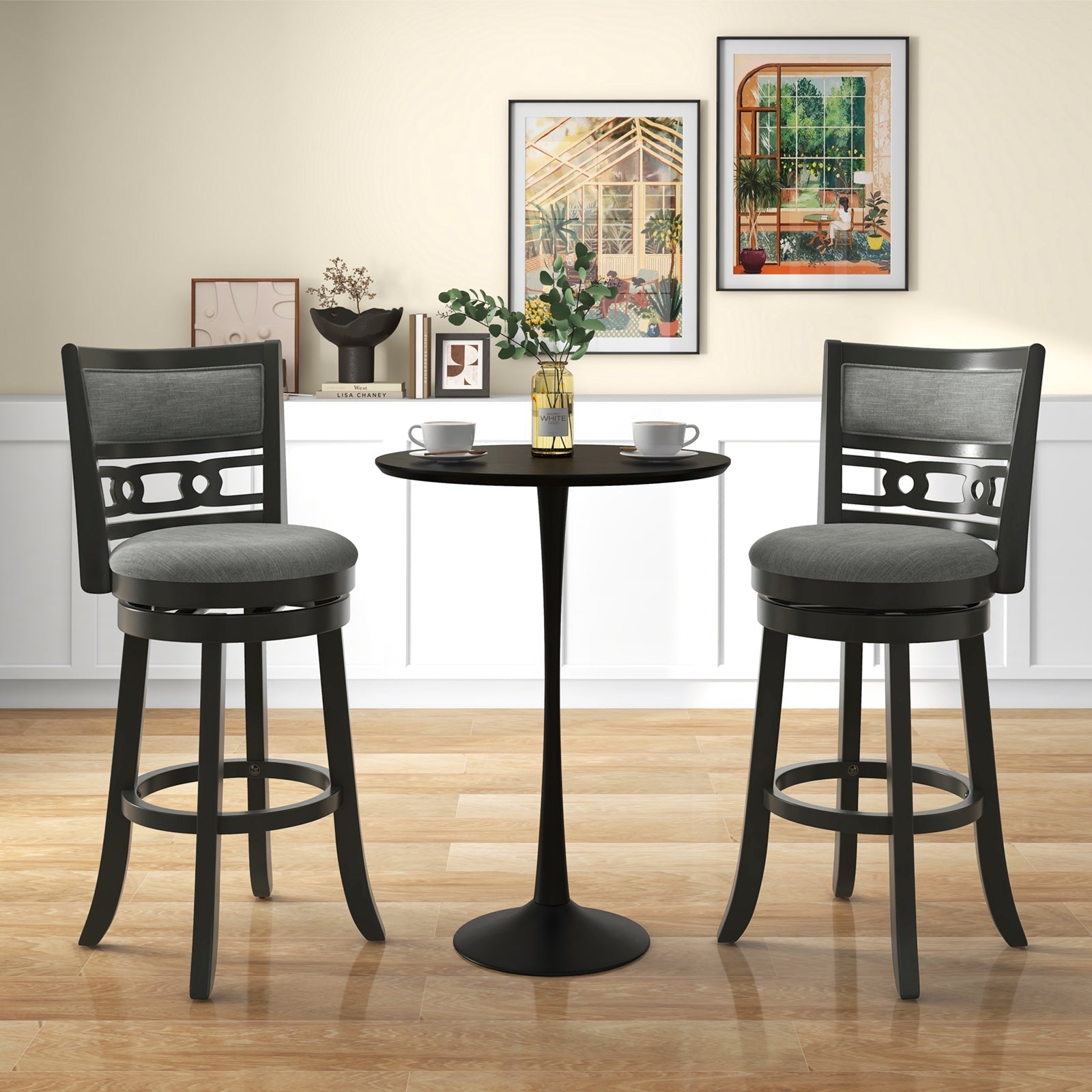 26" Counter Height Bar Chair with Wooden Frame Swivel Seat and Footrest for Pub Bar Restaurant