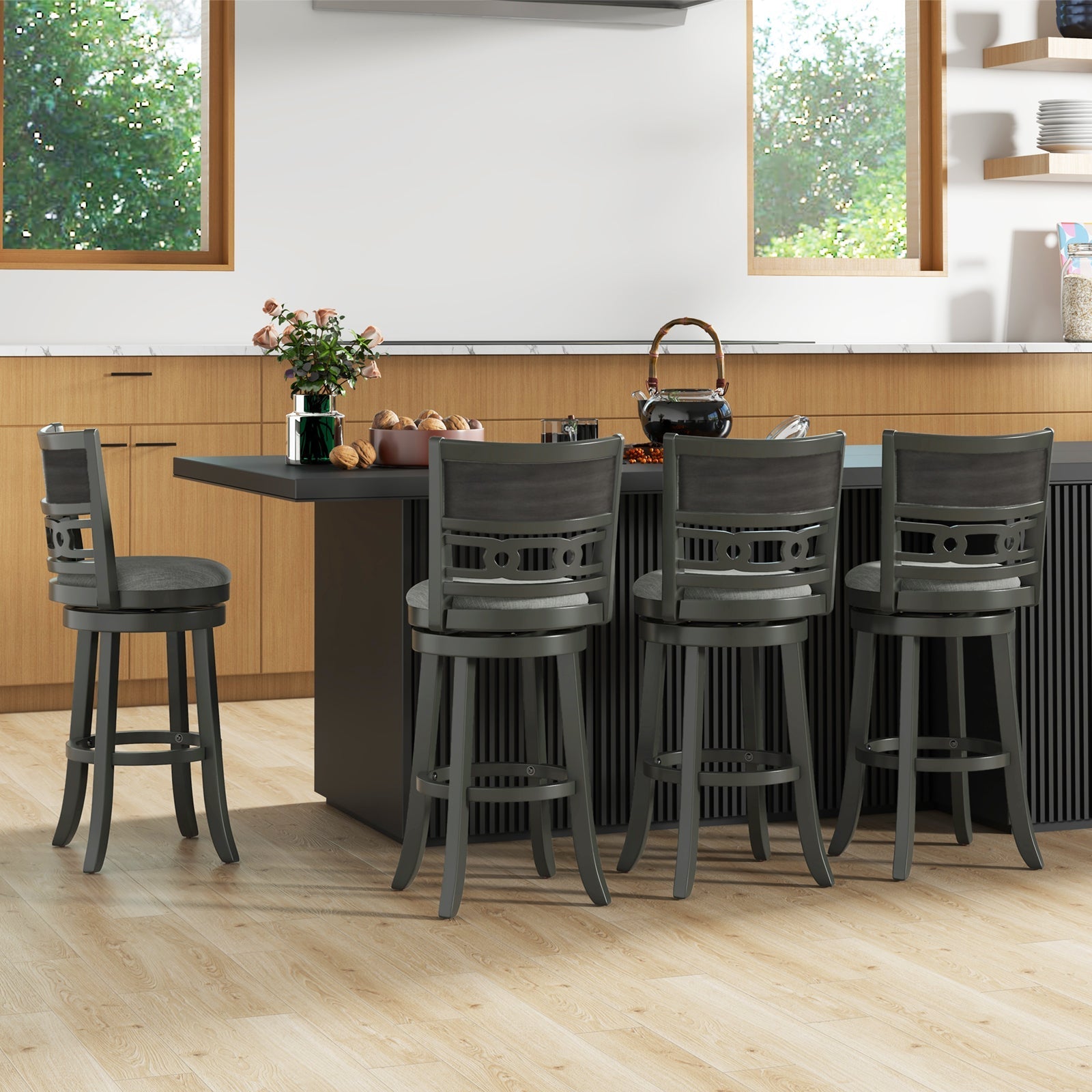 26" Counter Height Bar Chair with Wooden Frame Swivel Seat and Footrest for Pub Bar Restaurant