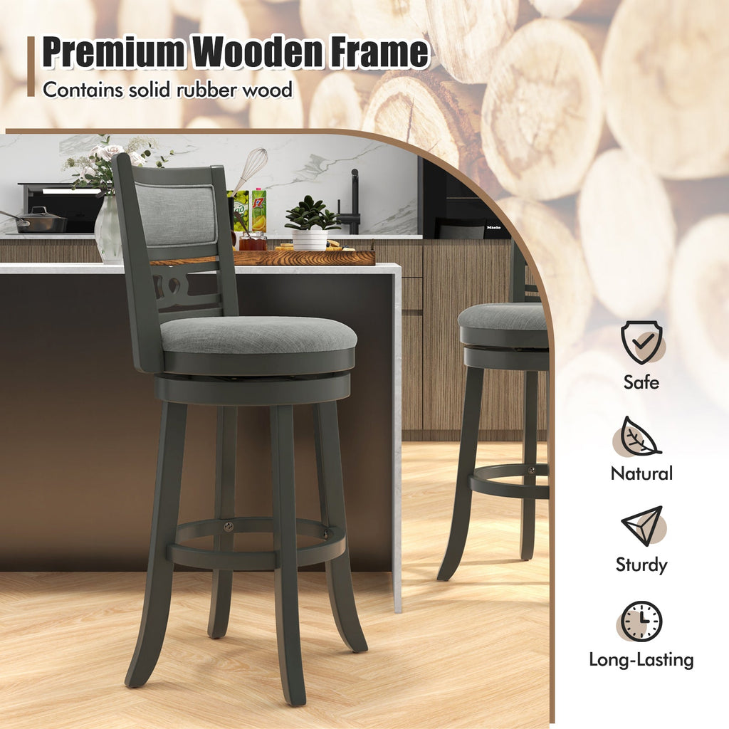 26" Counter Height Bar Chair with Wooden Frame Swivel Seat and Footrest for Pub Bar Restaurant