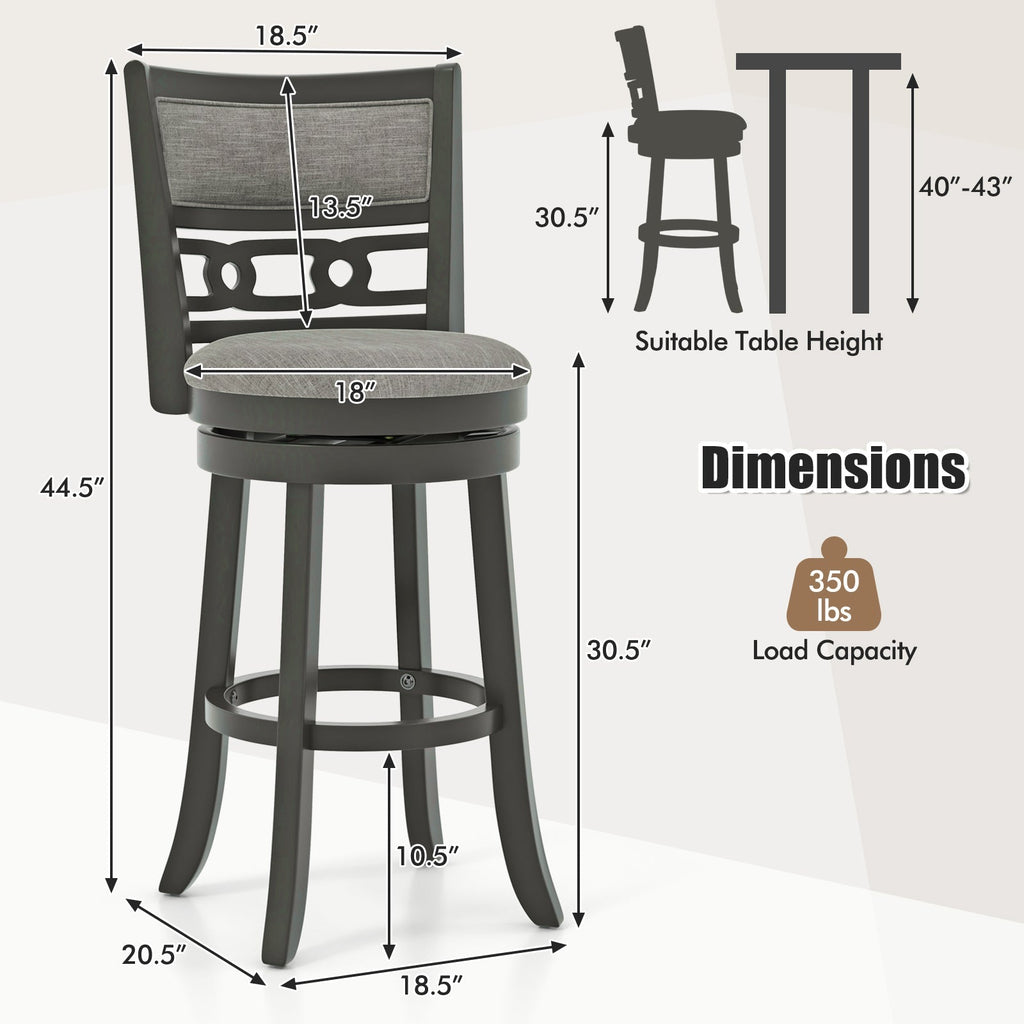 26" Counter Height Bar Chair with Wooden Frame Swivel Seat and Footrest for Pub Bar Restaurant