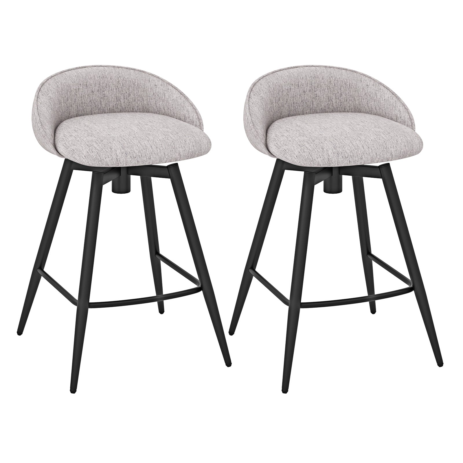 Upholstered Bar Stools Set of 2 with Footrest and Backrest