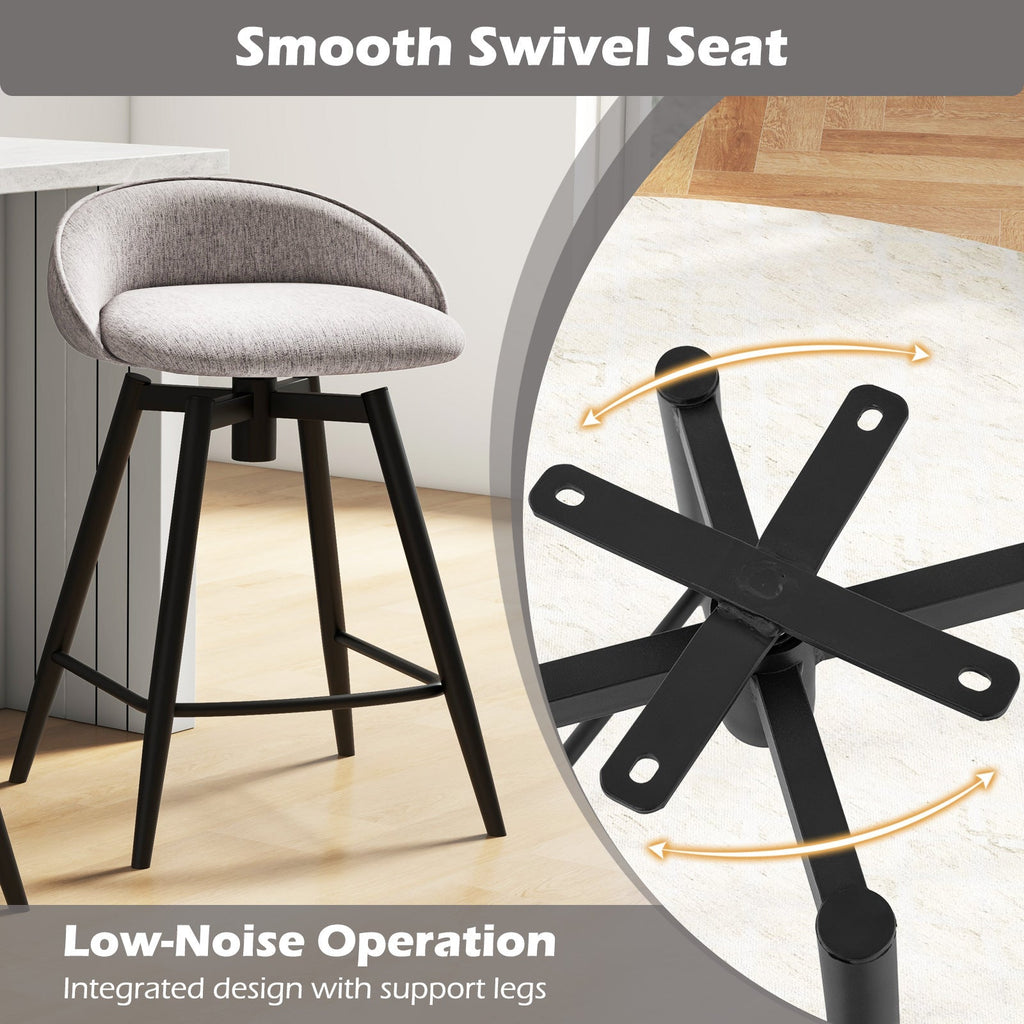Upholstered Bar Stools Set of 2 with Footrest and Backrest
