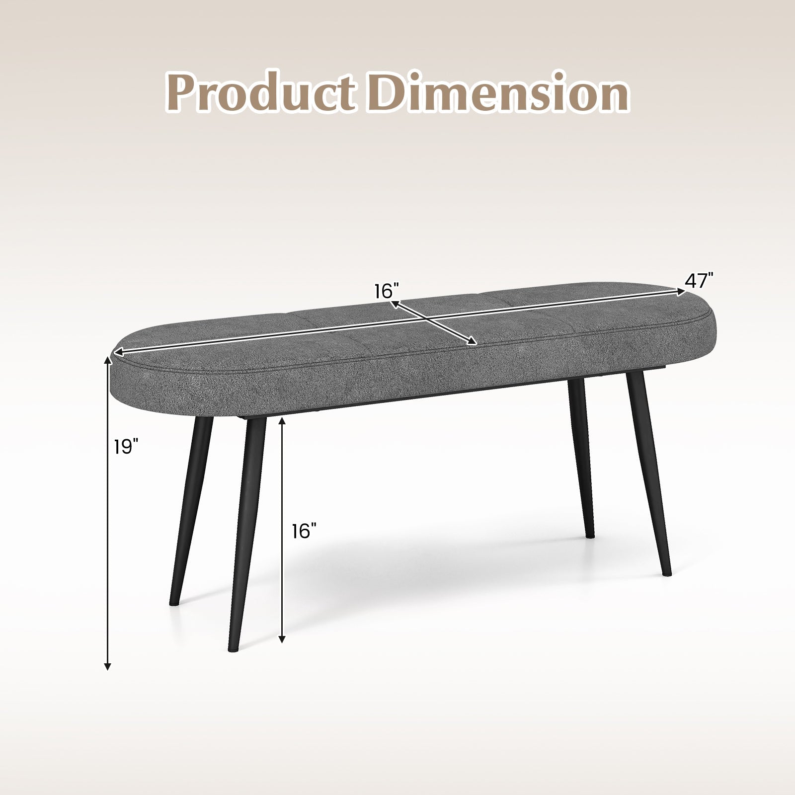 47 Inch Upholstered Entryway Bench with Heavy-duty Metal Frame