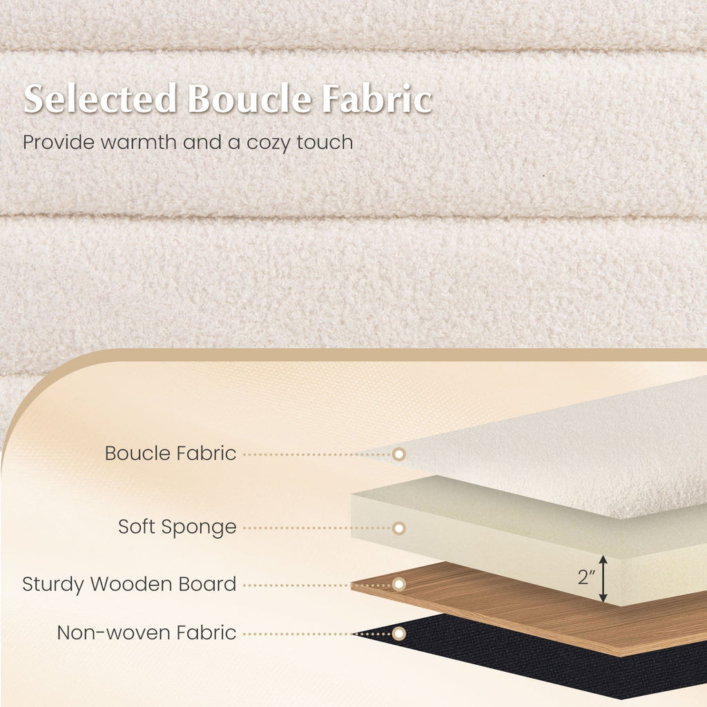 Upholstered Fabric Storage Ottoman Bench for End of Bed with 2 Struts-White