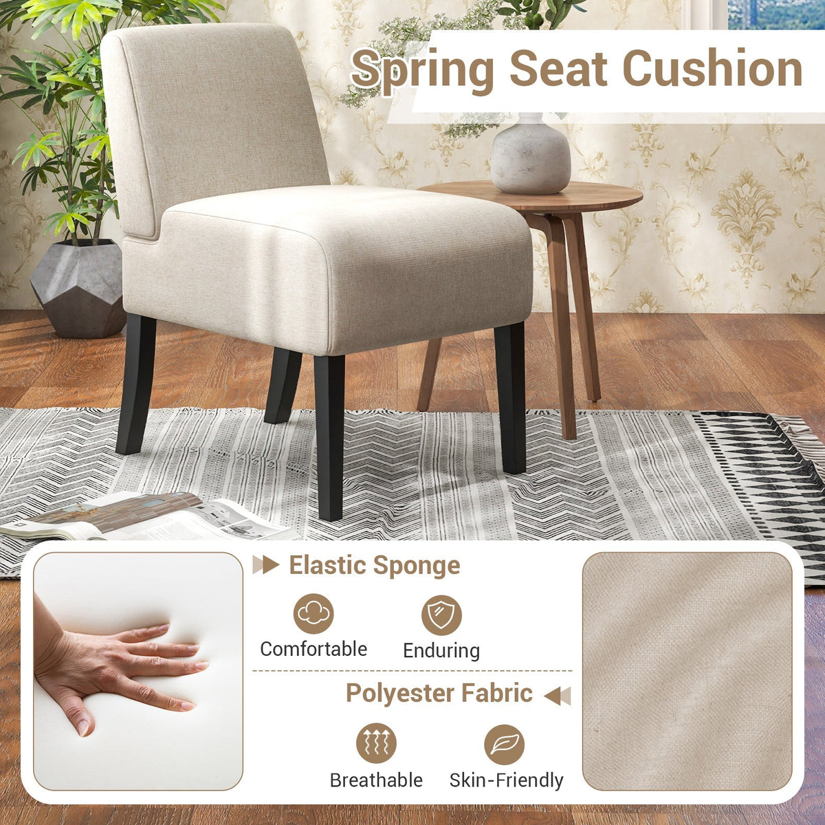 Upholstered Living Room Chair with Rubber Wood Legs