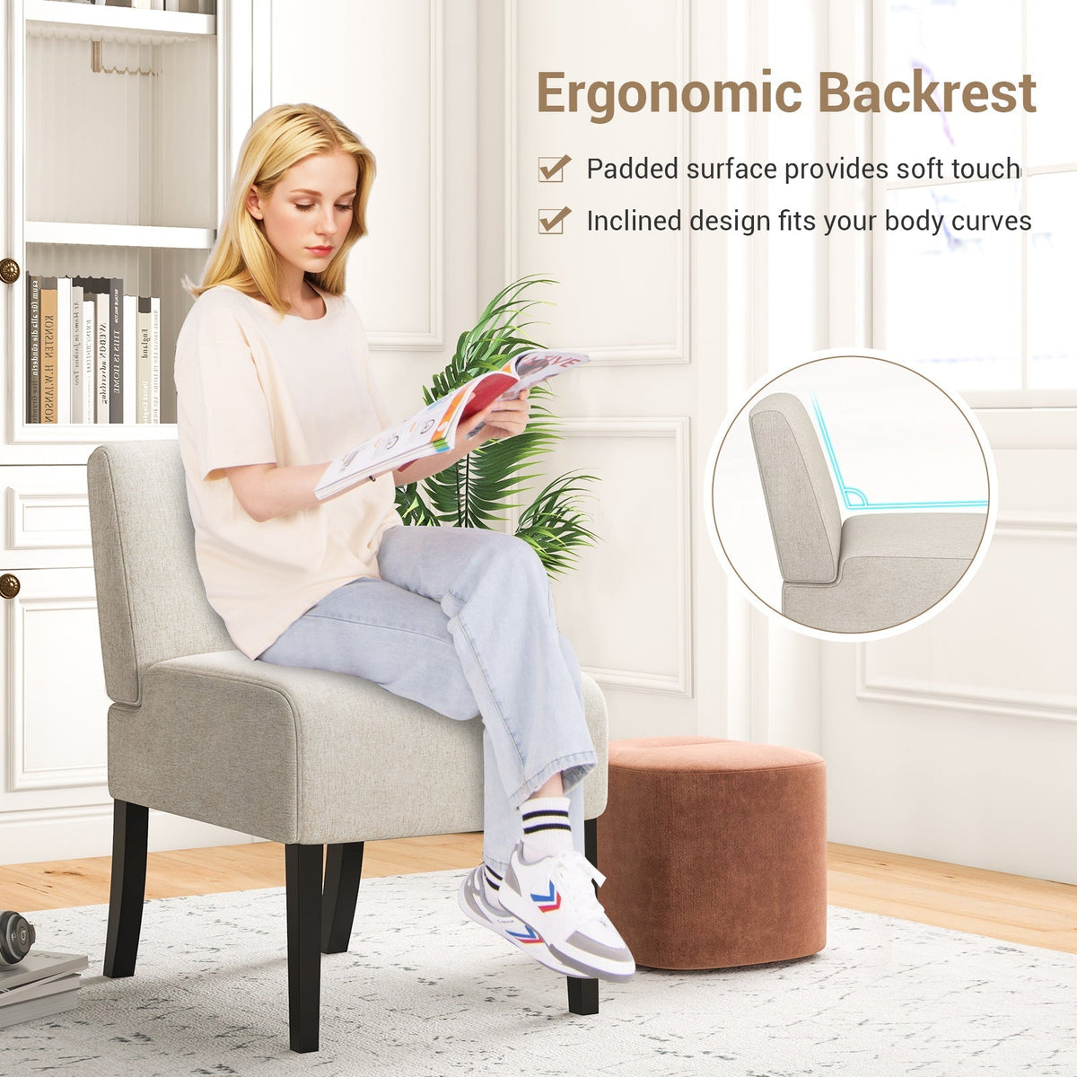 Upholstered Living Room Chair with Rubber Wood Legs