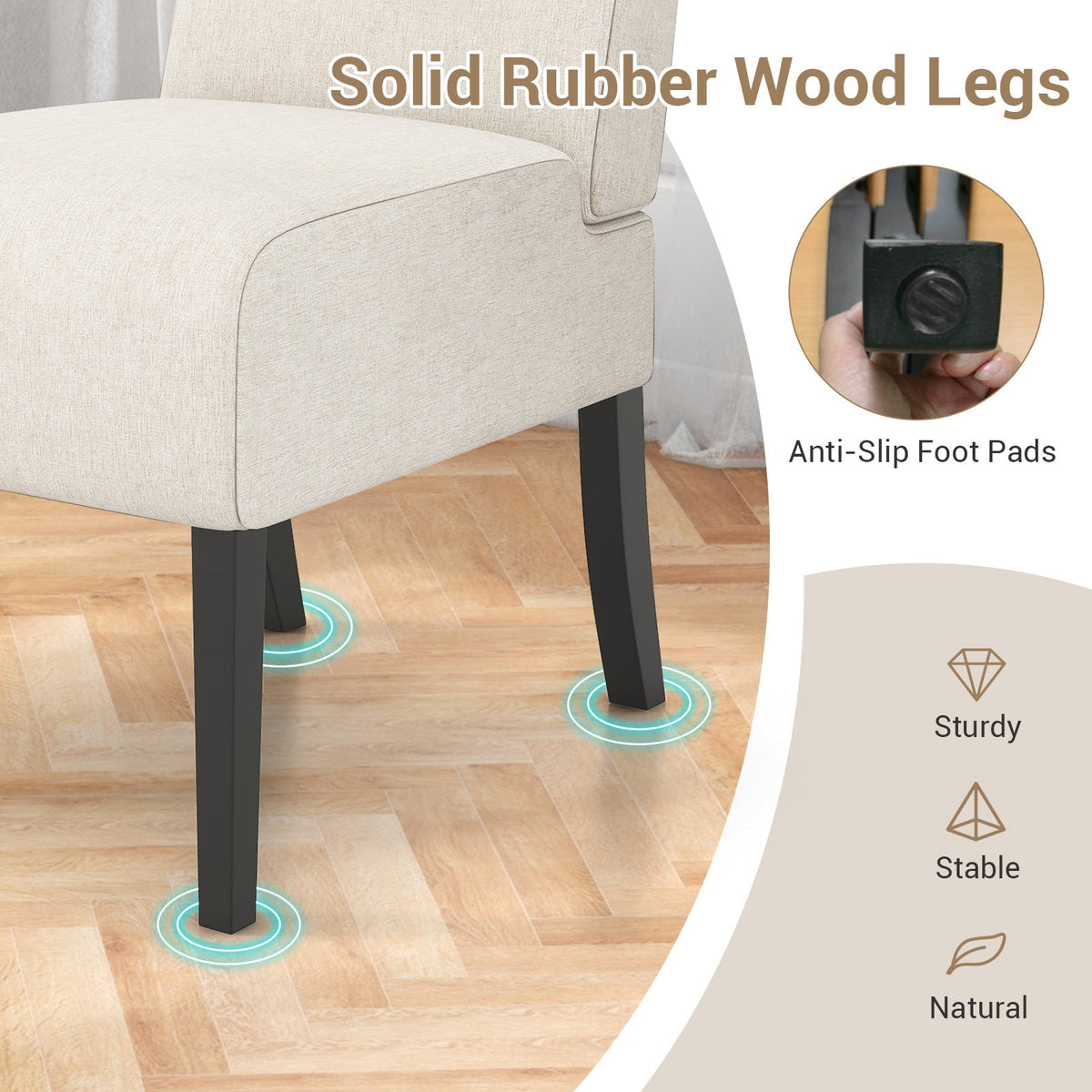 Upholstered Living Room Chair with Rubber Wood Legs