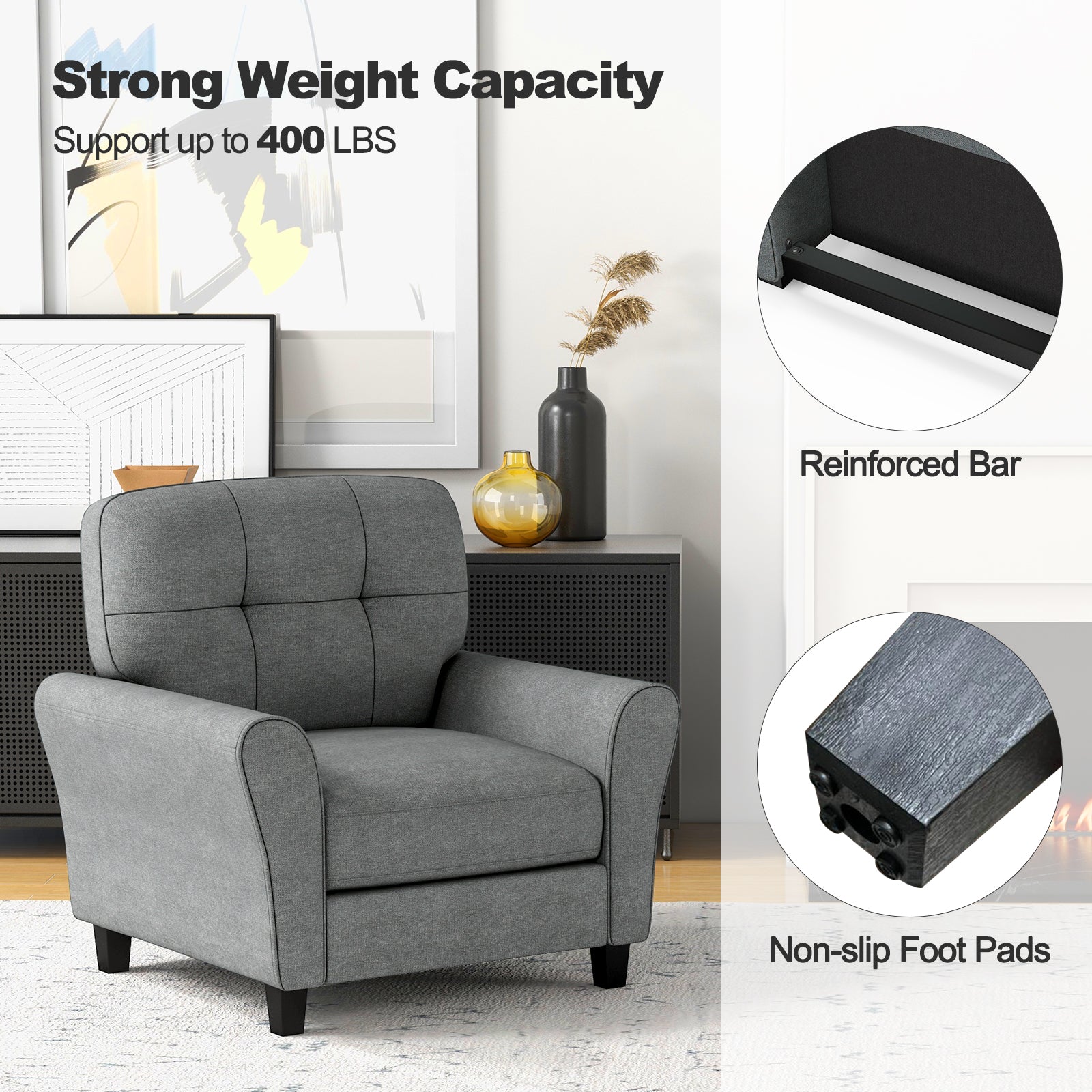 Modern Upholstered Accent Chair with Rubber Wood Legs