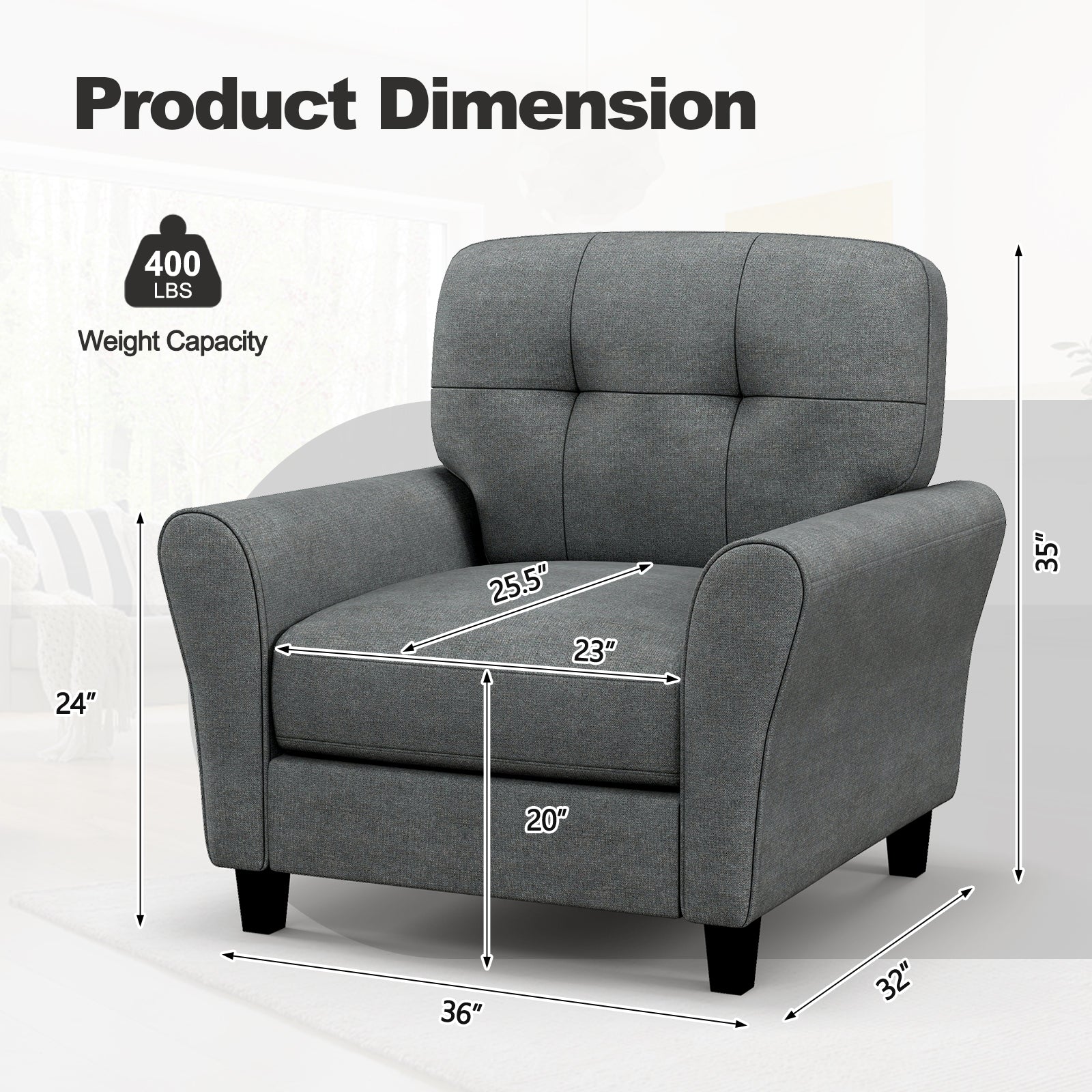 Modern Upholstered Accent Chair with Rubber Wood Legs