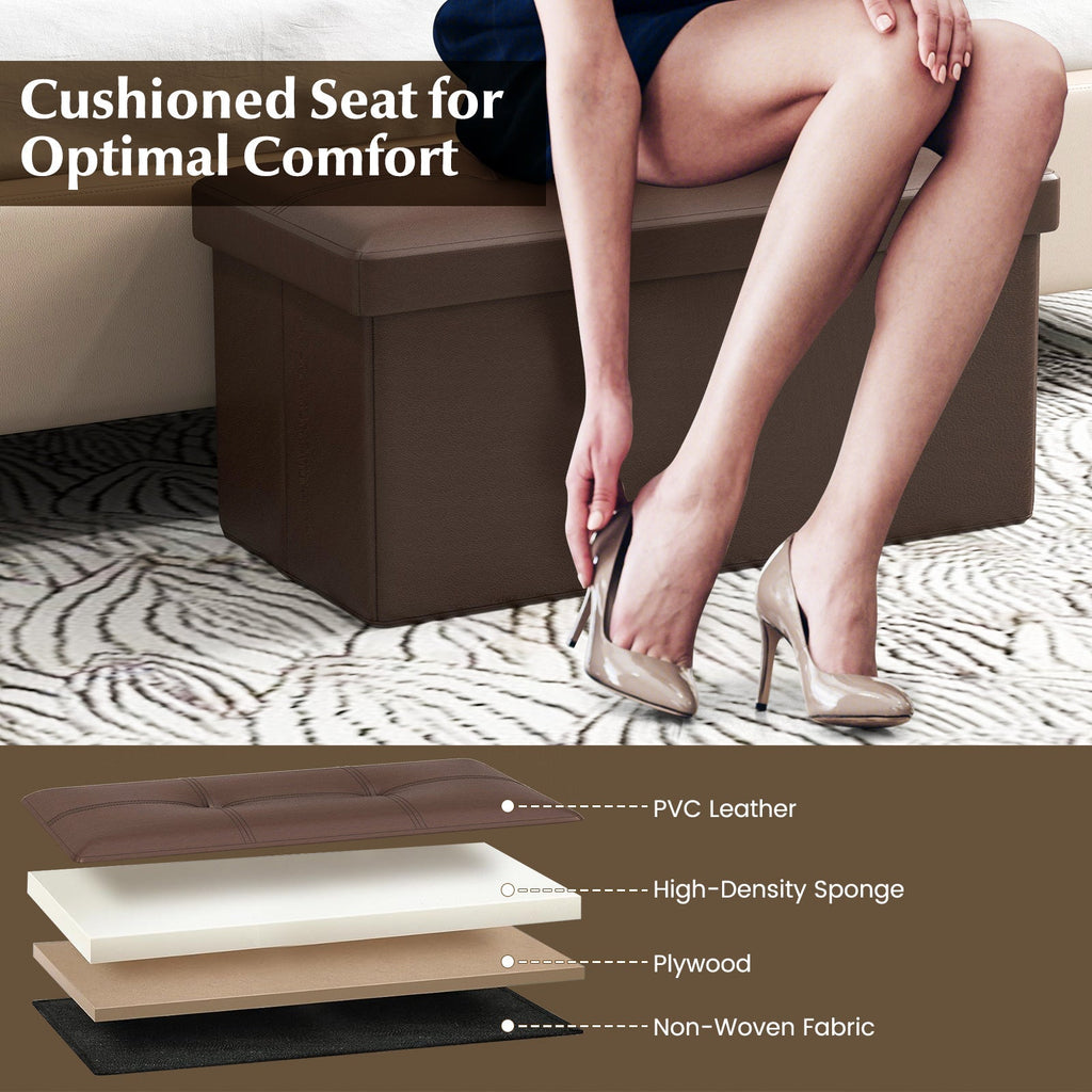 Upholstered Rectangle Footstool with PVC Leather Surface and Storage Function