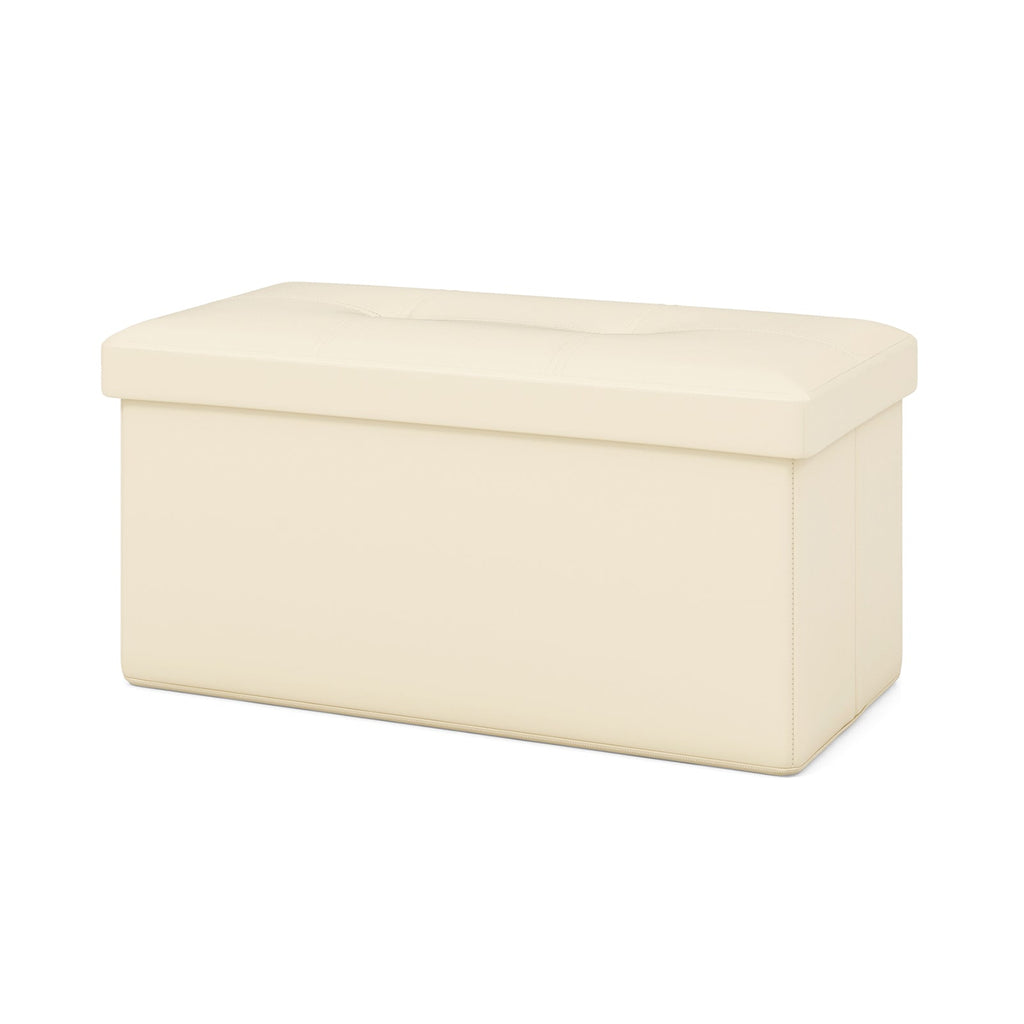 Upholstered Rectangle Footstool with PVC Leather Surface and Storage Function