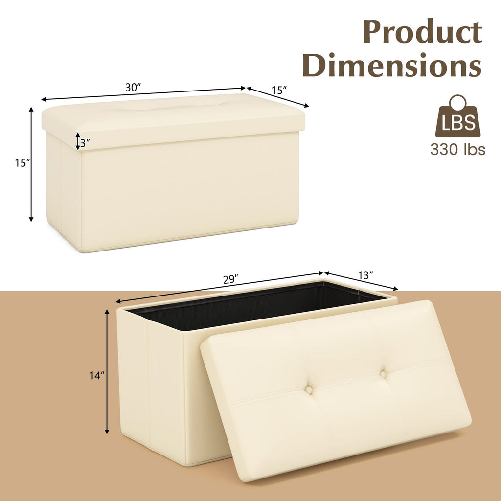 Upholstered Rectangle Footstool with PVC Leather Surface and Storage Function