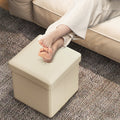 Upholstered Square Footstool with PVC Leather Surface for Bedroom