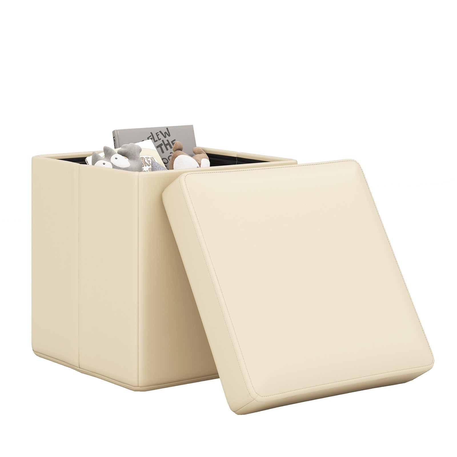Upholstered Square Footstool with PVC Leather Surface for Bedroom
