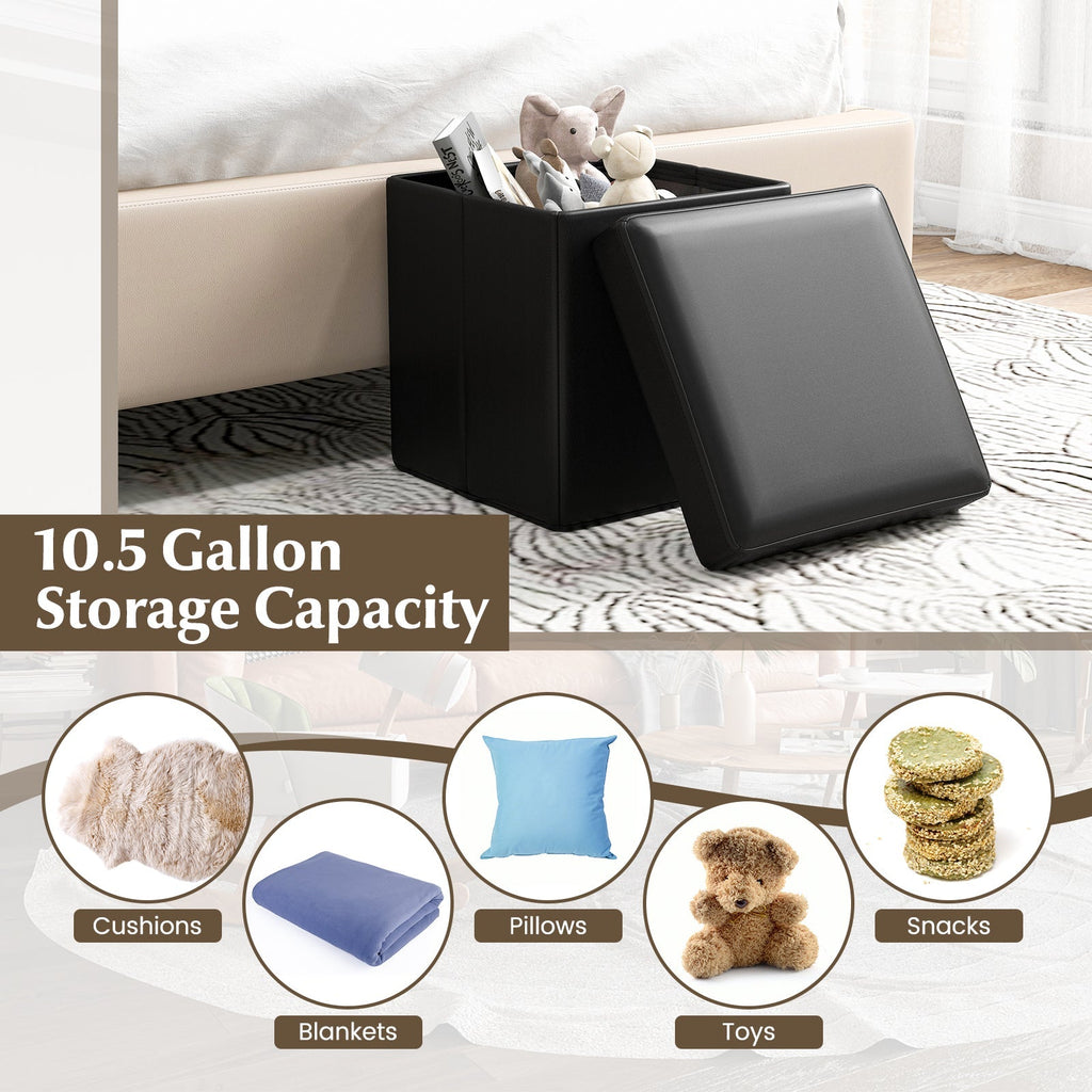 Upholstered Square Footstool with PVC Leather Surface for Bedroom