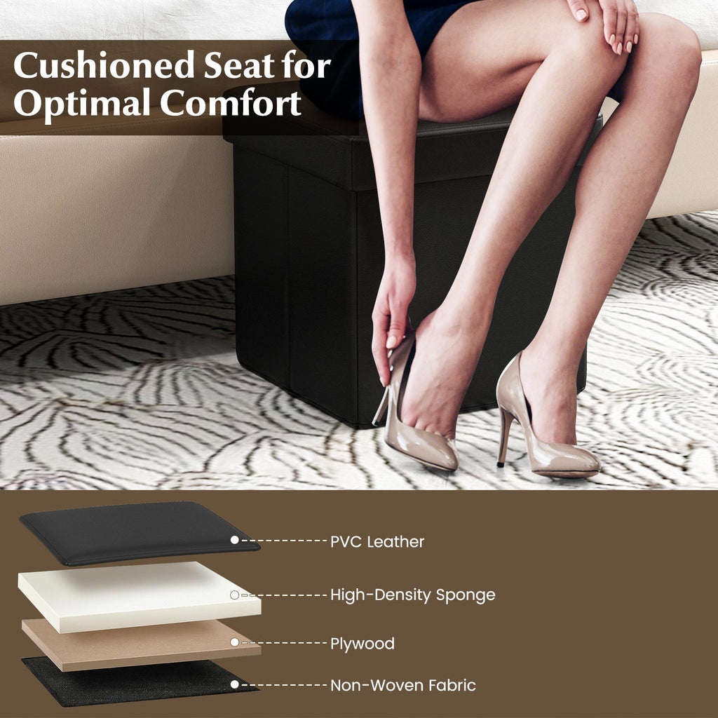 Upholstered Square Footstool with PVC Leather Surface for Bedroom