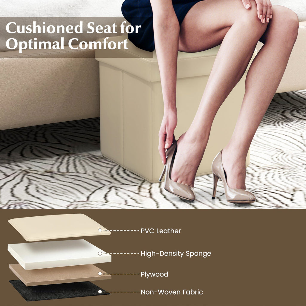 Upholstered Square Footstool with PVC Leather Surface for Bedroom
