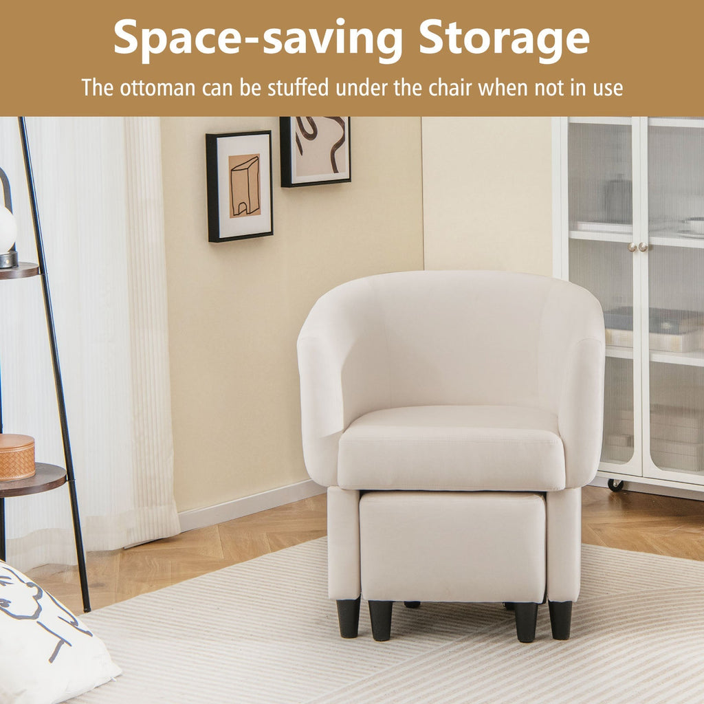 Upholstered Velvet Barrel Chair with Ottoman