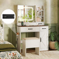 Vanity Desk with Mirror and Lights Farmhouse Makeup Dressing Table-White