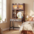 Vanity Desk with Rotatable Mirror and Lights Modern Dressing Table with 3 Light Colors-Brown