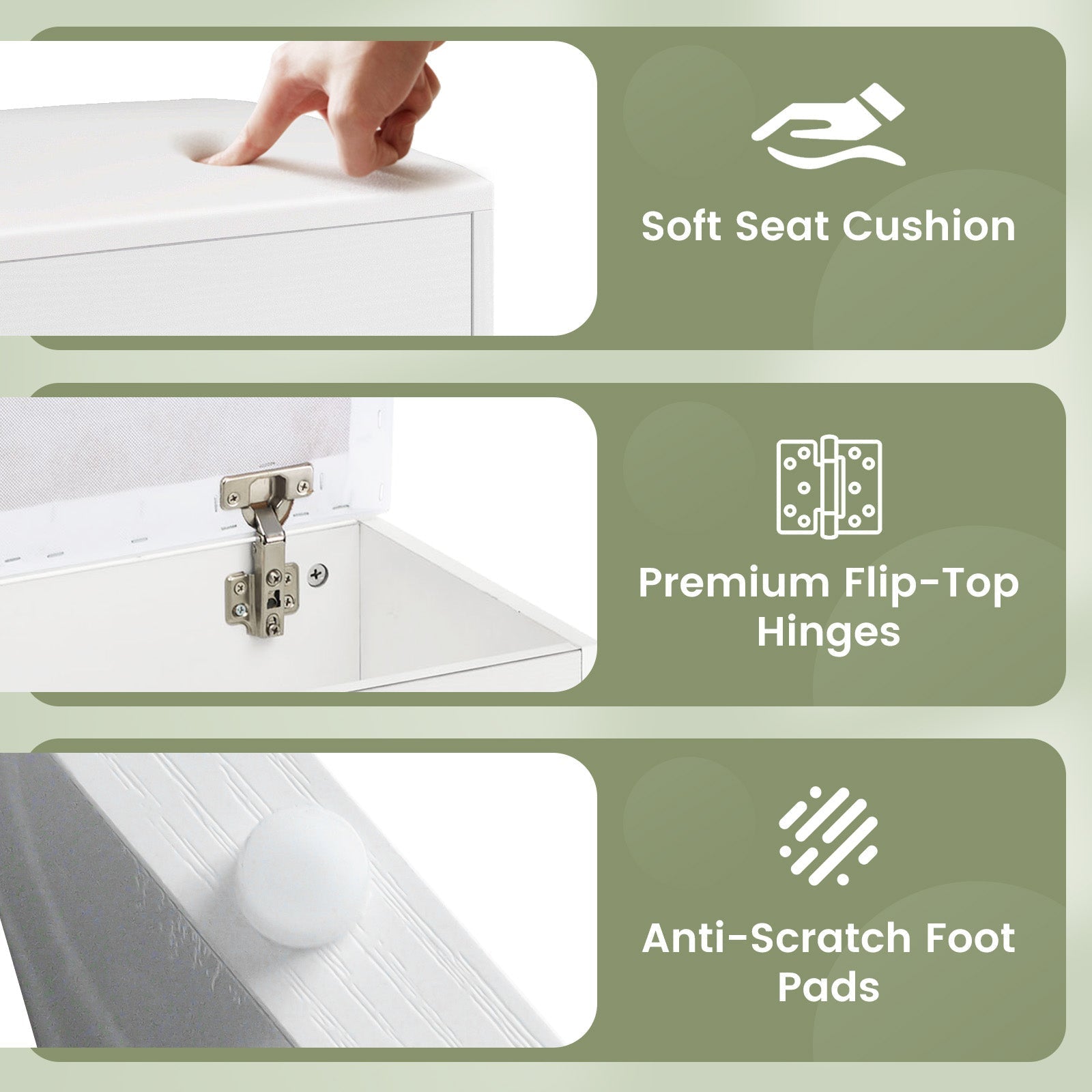 Vanity Stool Flip Top Storage Stool with Soft Padded Seat-White