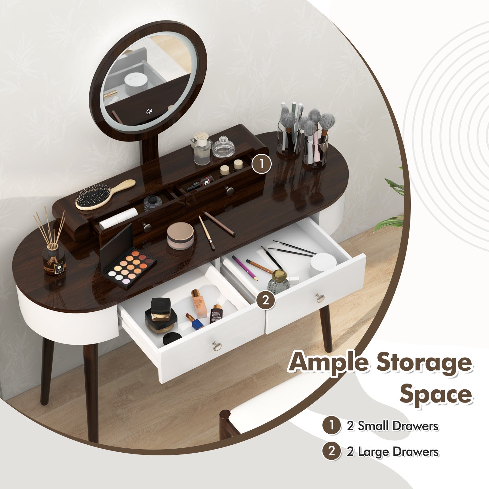 Makeup Vanity Table Set with LED Mirror and 3 Spacious Drawers