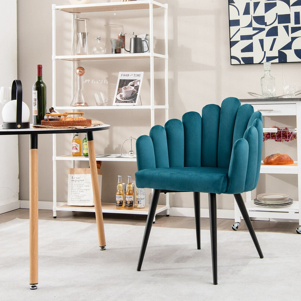 Modern Velvet Dining Chair with Metal Base and Petal Backrest