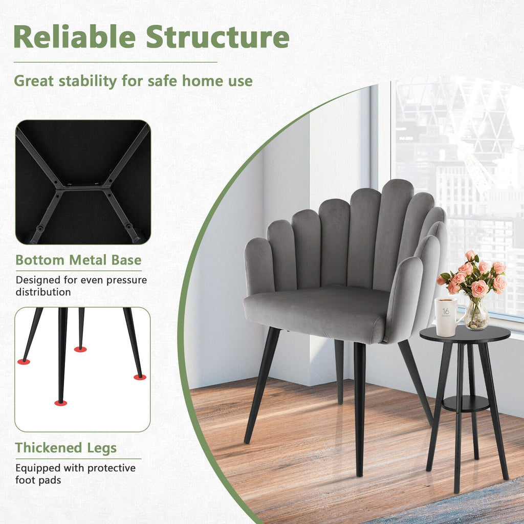 Modern Velvet Dining Chair with Metal Base and Petal Backrest