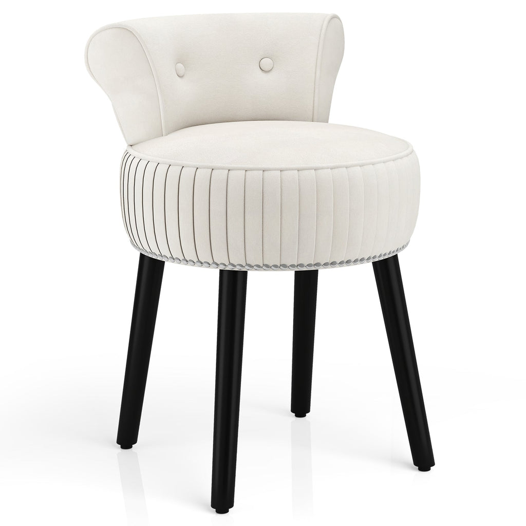 Velvet Vanity Chair with Back Upholstered Vanity Stool with Tufted Low Back and Solid Wood Legs